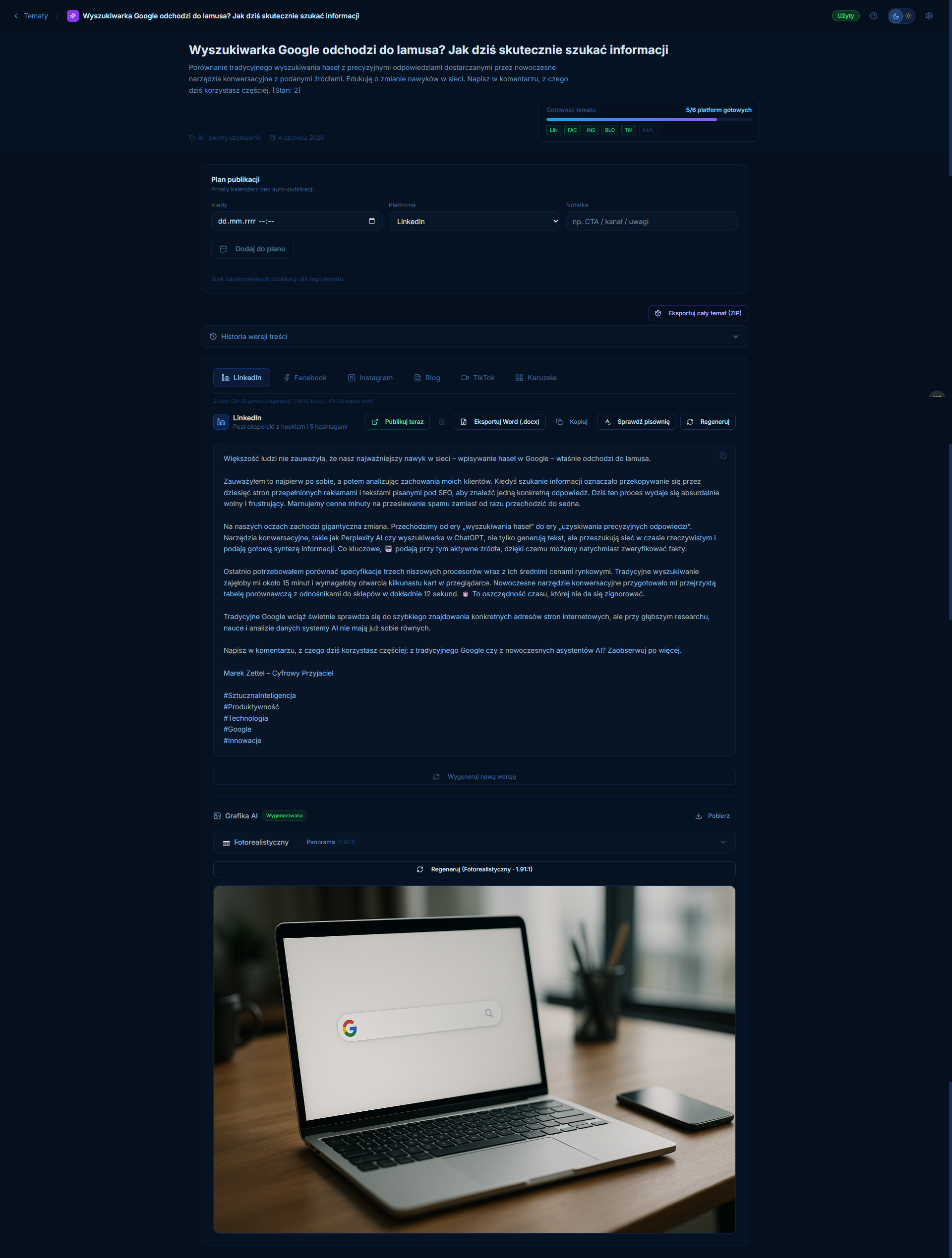 Workspace LinkedIn w Socjal Studio